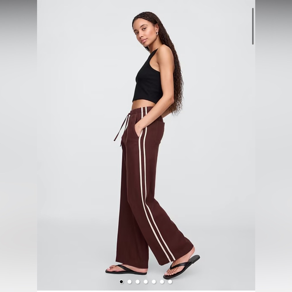 GAP Mid Rise Linen-Blend Wide Leg Pant